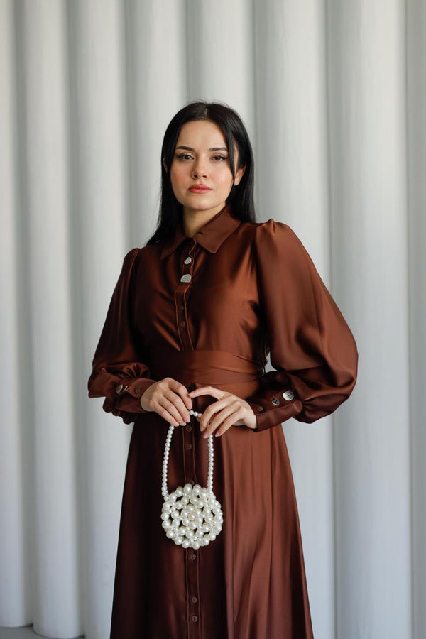 Belted satin dress LP 1532