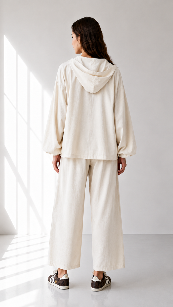 Linen Zip hoodie Set 1002 - HANGER