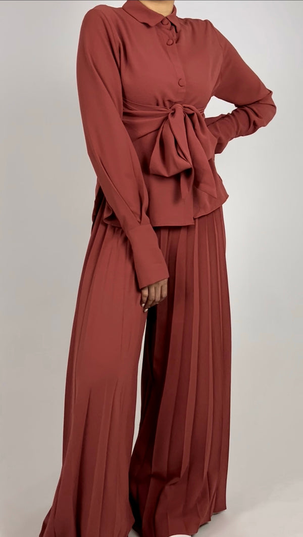 Belted top & pleated pant set D - HANGER