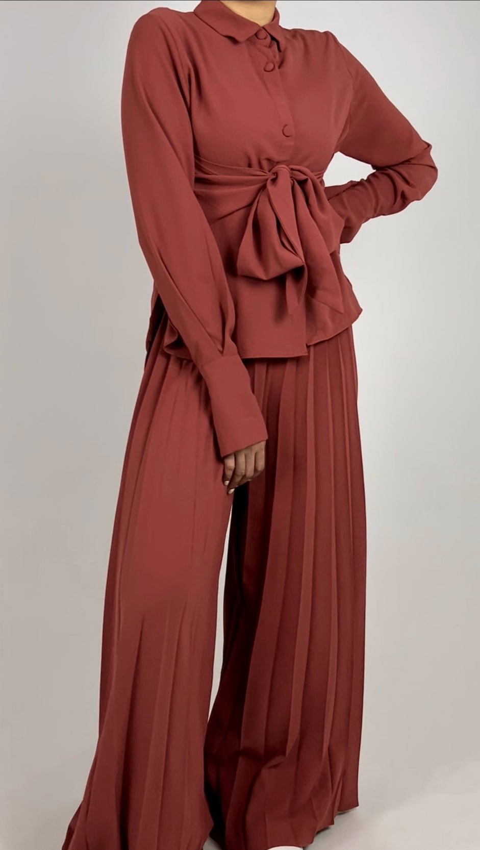 Belted top & pleated pant set D - HANGER