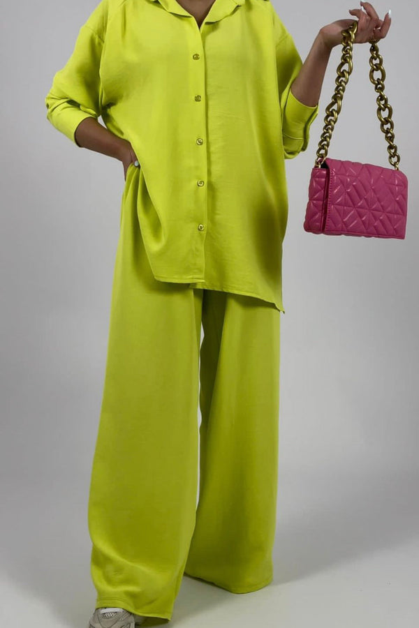 V neck top & wide pant set D - HANGER