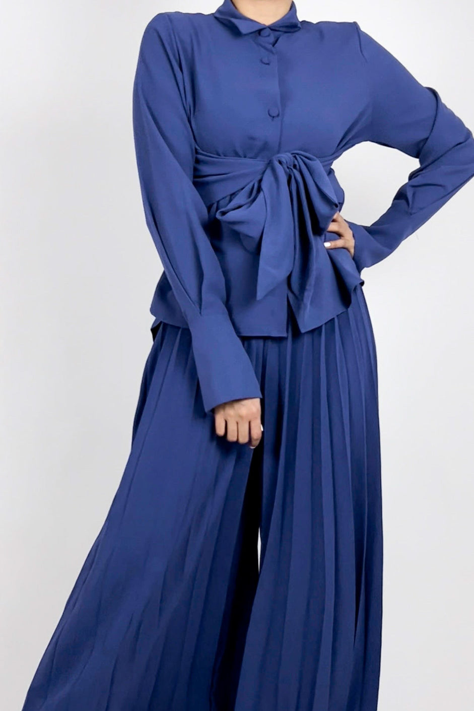 Belted top & pleated pant set D - HANGER