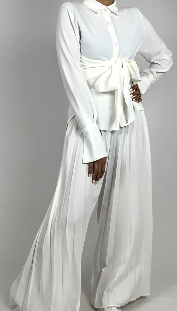Belted top & pleated pant set D - HANGER
