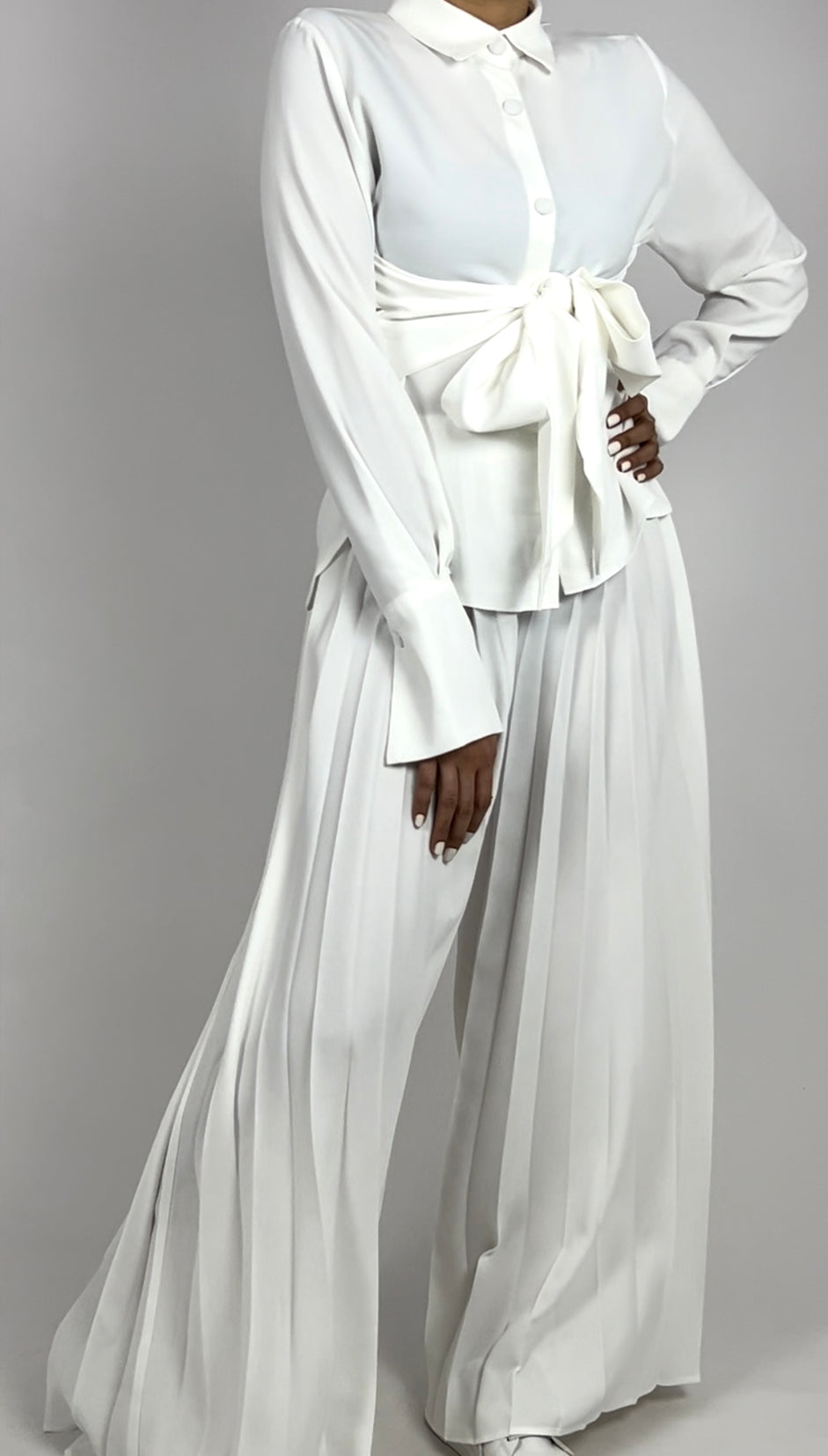 Belted top & pleated pant set D - HANGER