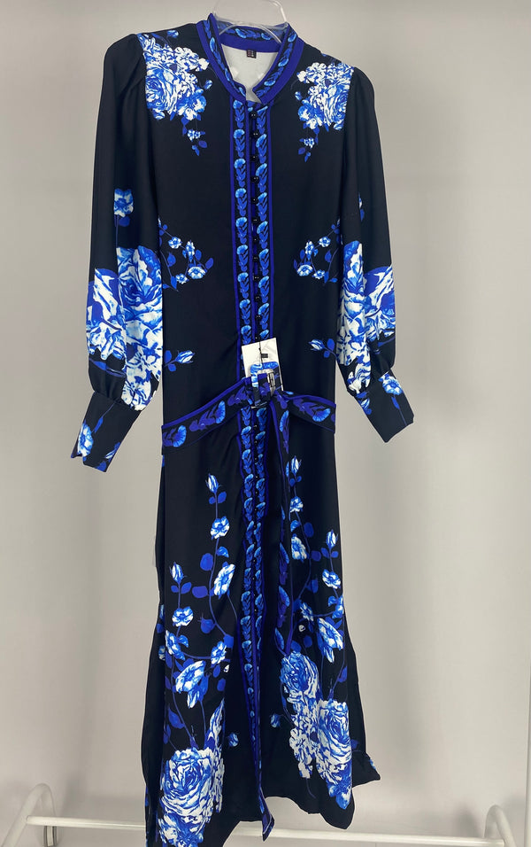 Belted blue floral dress D - HANGER