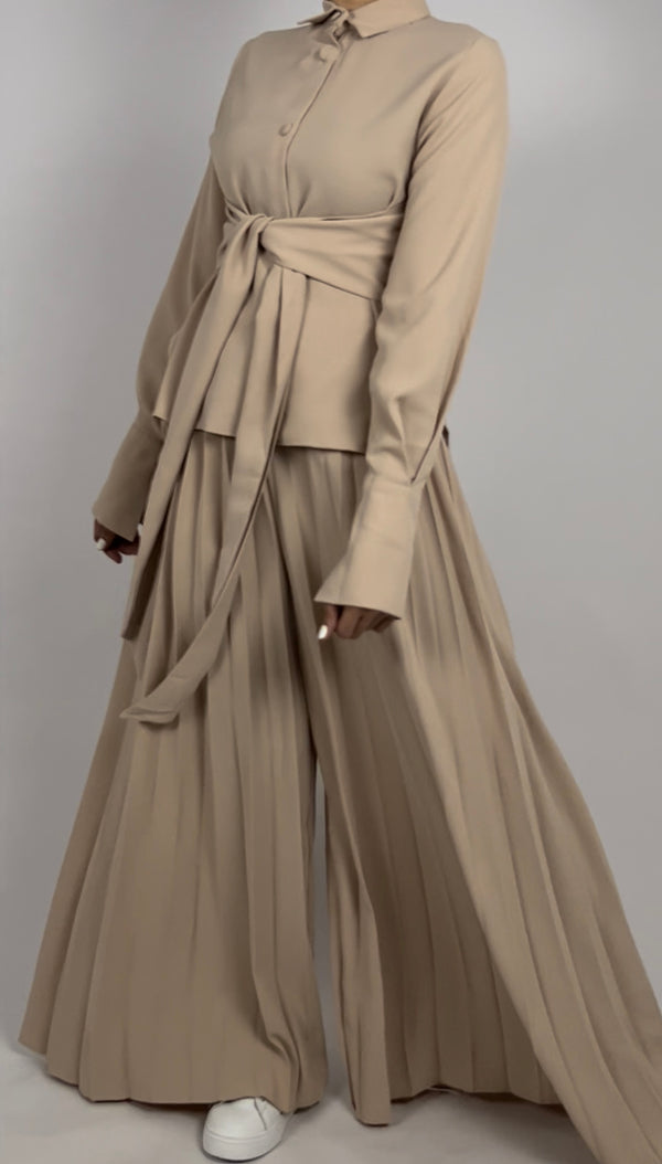 Belted top & pleated pant set D - HANGER